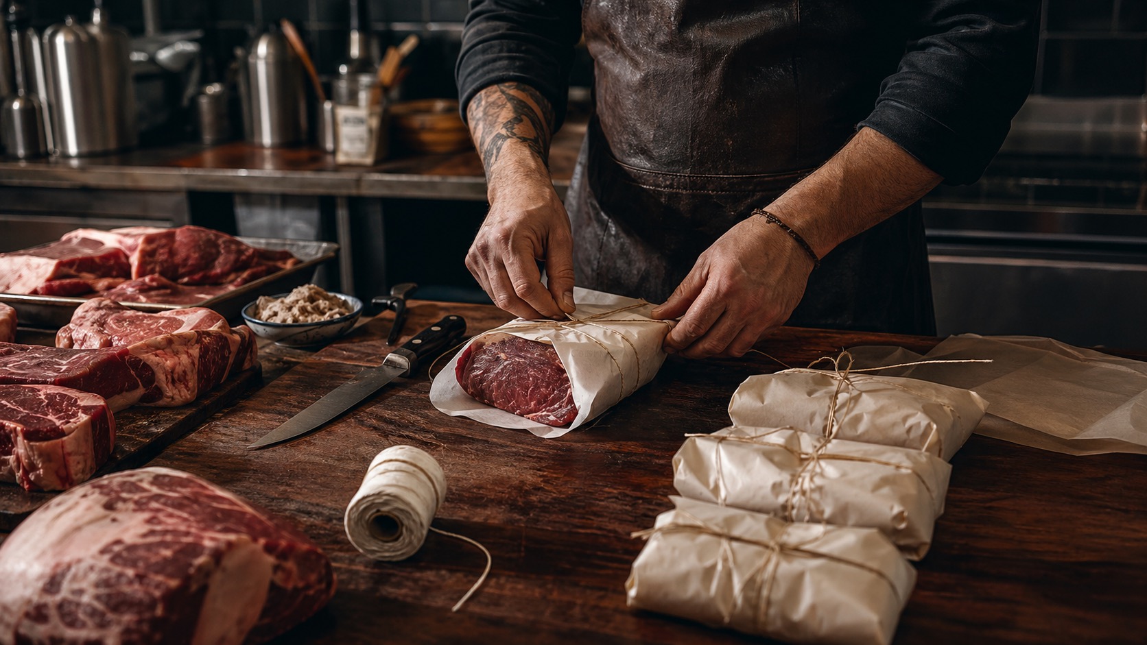Premium butcher market with prepared meat selections